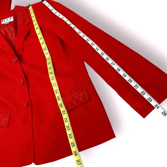 NYP Suits Vintage Blazer Buttoned Suit Jacket Size 14 Embroidered Beaded Red - Picture 14 of 15